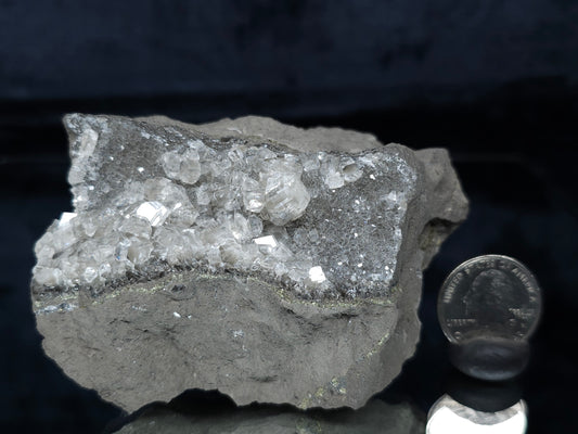 #33696 Super clear Nailhead Spar Calcite cluster and Chalcopyrite ore and multiple small fossils in the matrix