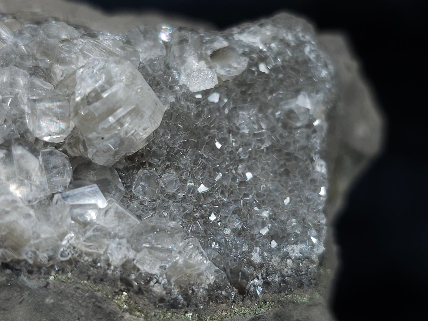 #33696 Super clear Nailhead Spar Calcite cluster and Chalcopyrite ore and multiple small fossils in the matrix