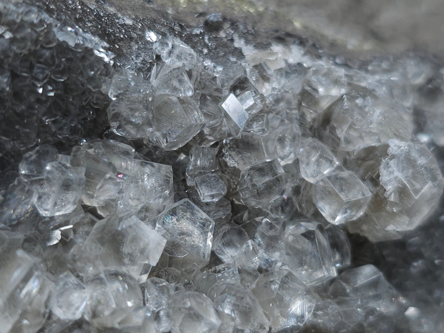 #33696 Super clear Nailhead Spar Calcite cluster and Chalcopyrite ore and multiple small fossils in the matrix
