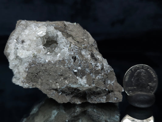 #33697 Super clear Nailhead Spar Calcite geode and Chalcopyrite ore and multiple small fossils in the matrix
