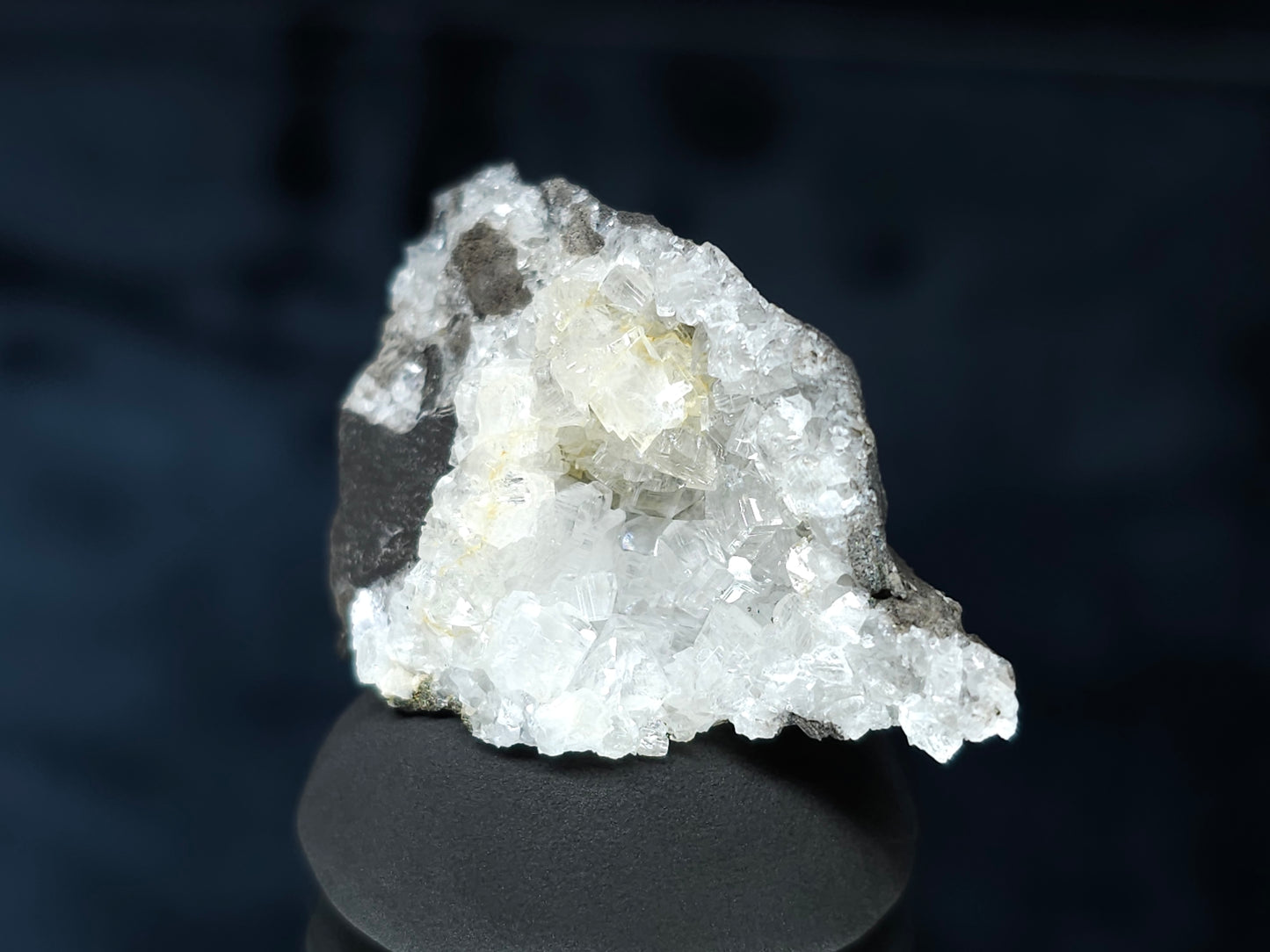 #35930 Super clear Nailhead Spar Calcite geode, Chalcopyrite ore and multiple small fossils in the matrix