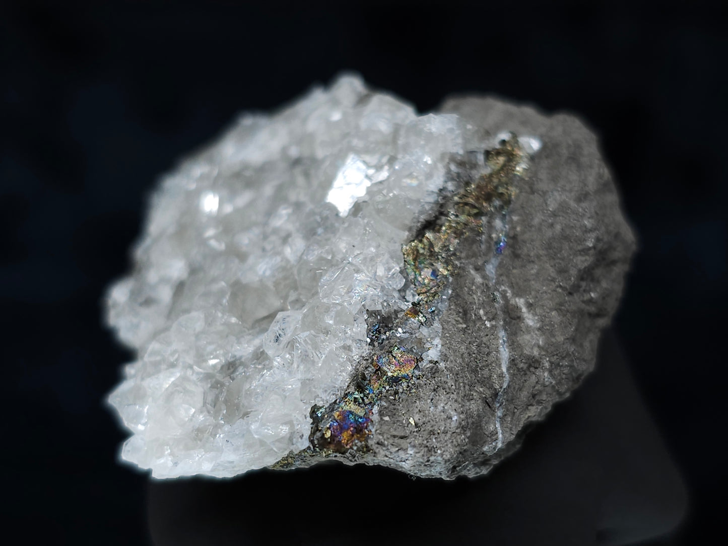 #35933 Super clear Nailhead Spar Calcite cluster, Chalcopyrite ore and multiple small fossils in the matrix