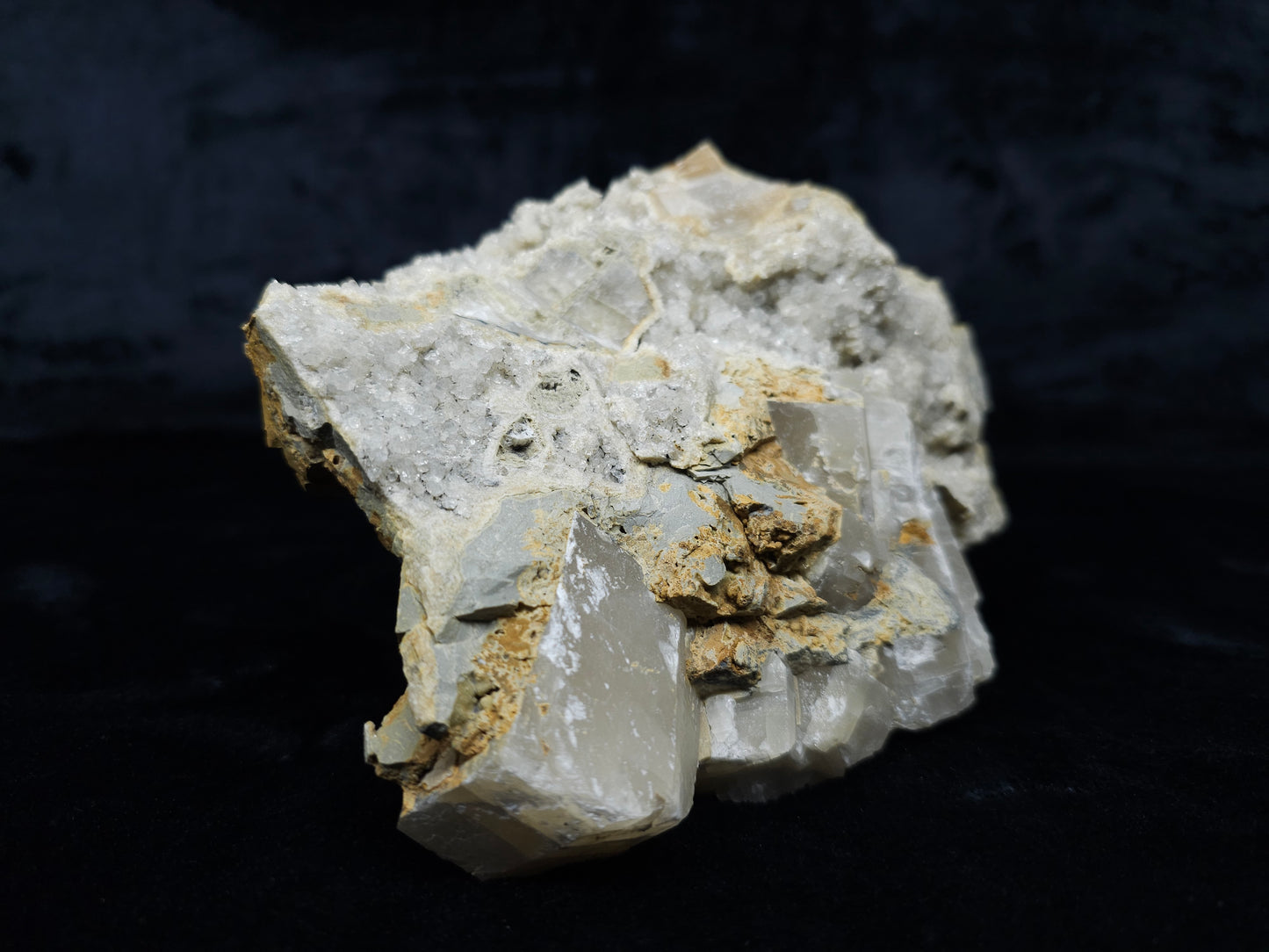 #88115 Spirit Gwindel Quartz on cream-white Calcite pseudomorph after Combined form Calcite on matrix