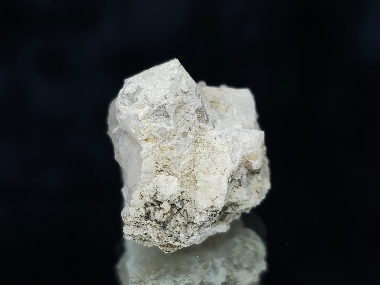 #11066 White Dolomite on Combined form Calcite along with tiny clear Nailhead Spar Calcite formation