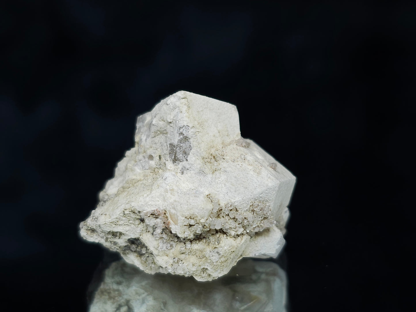 #11066 White Dolomite on Combined form Calcite along with tiny clear Nailhead Spar Calcite formation