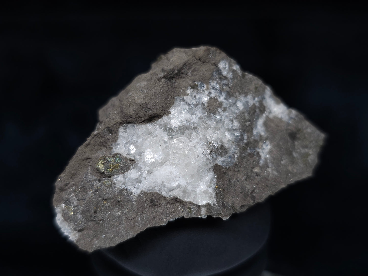 #36616 Super clear Nailhead Spar Calcite and Chalcopyrite ore and multiple small fossils in the matrix
