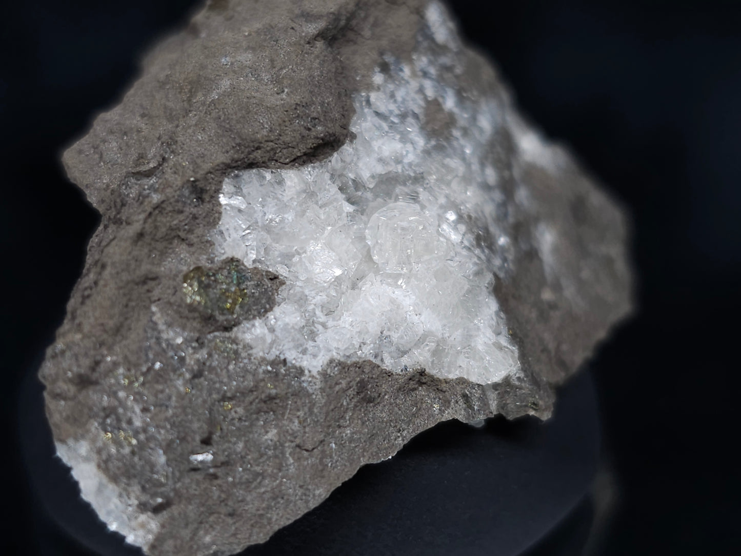 #36616 Super clear Nailhead Spar Calcite and Chalcopyrite ore and multiple small fossils in the matrix