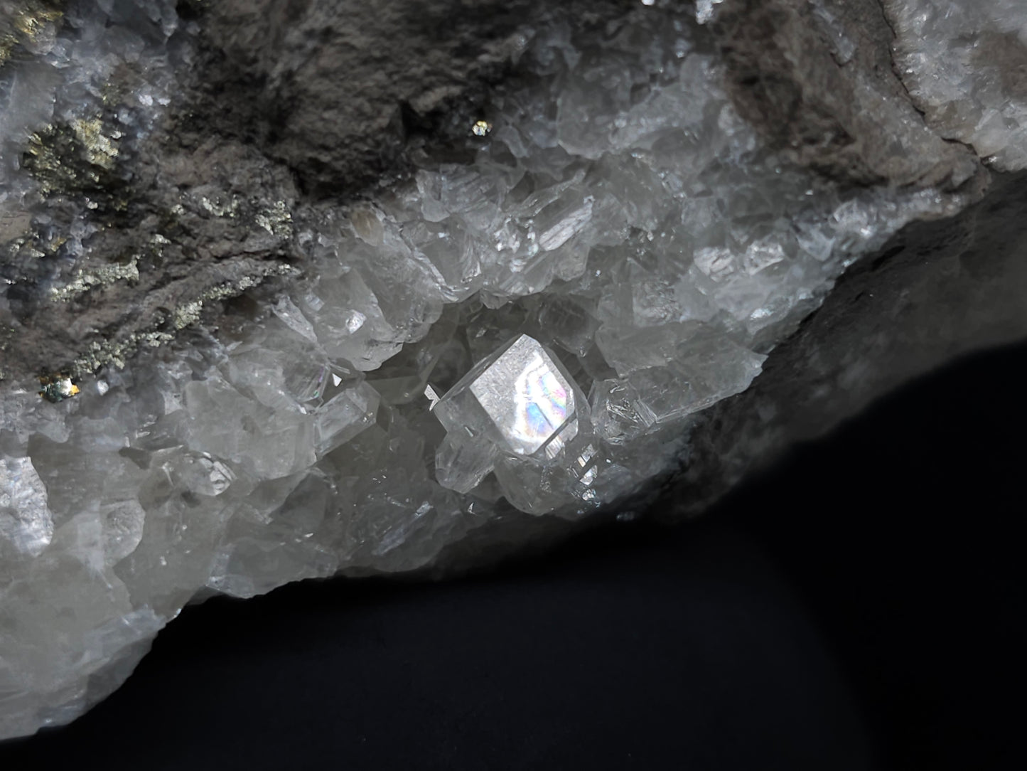 #36627 Super clear Nailhead Spar Calcite and Chalcopyrite ore and multiple small fossils in the matrix