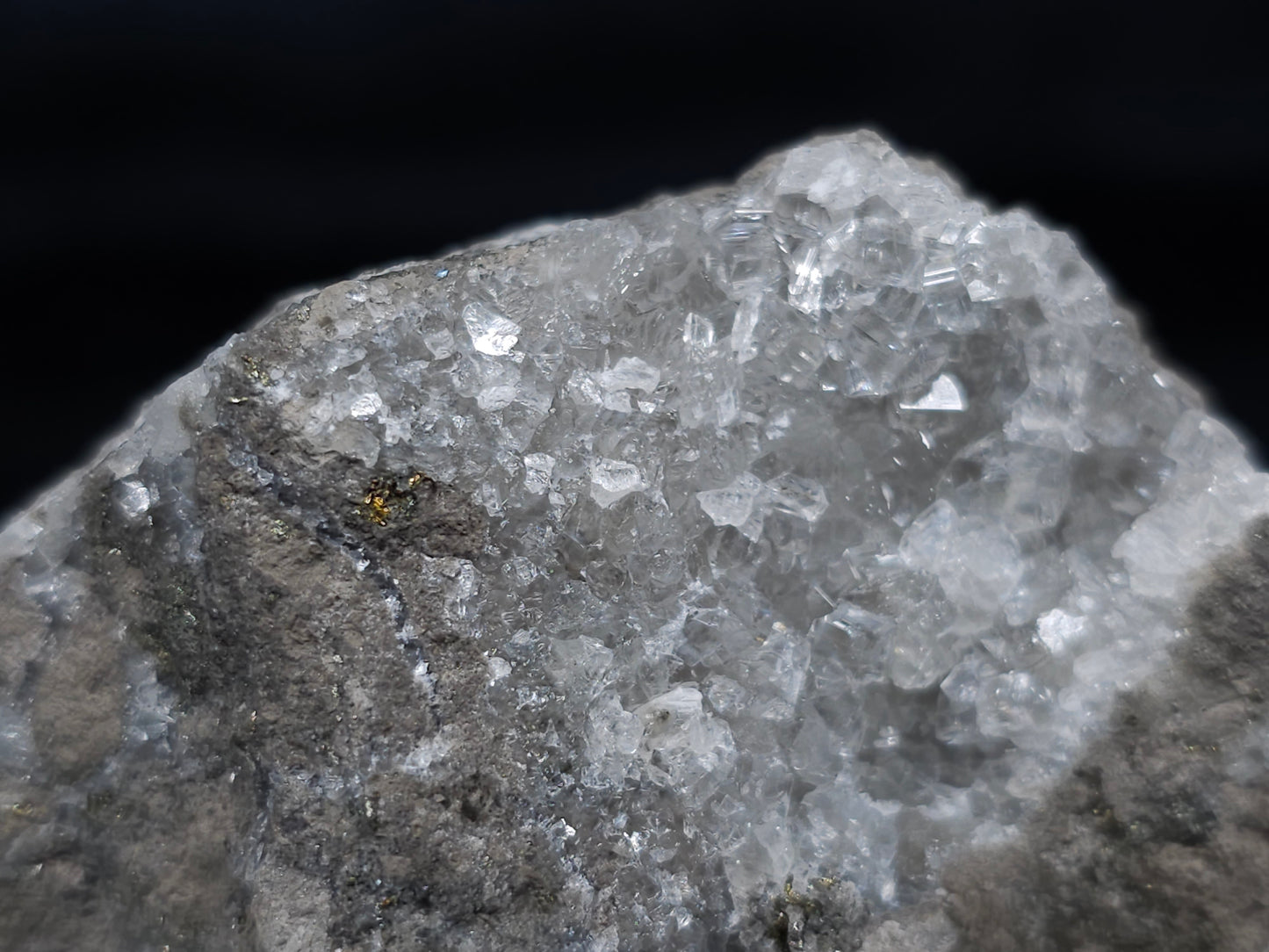 #36628 Super clear Nailhead Spar Calcite and Chalcopyrite ore and multiple small fossils in the matrix