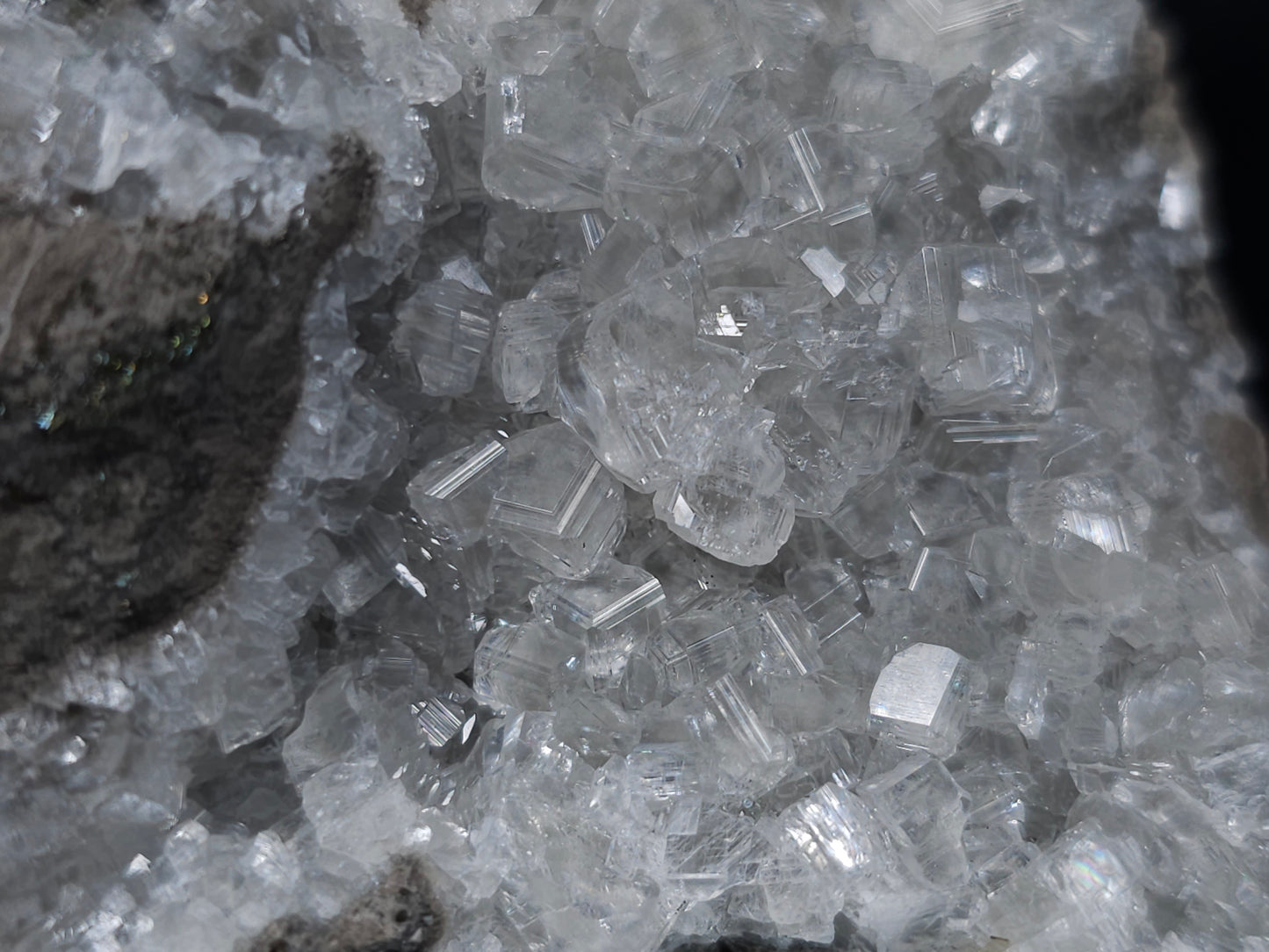 #36632 Super clear Nailhead Spar Calcite and Chalcopyrite ore and multiple small fossils in the matrix