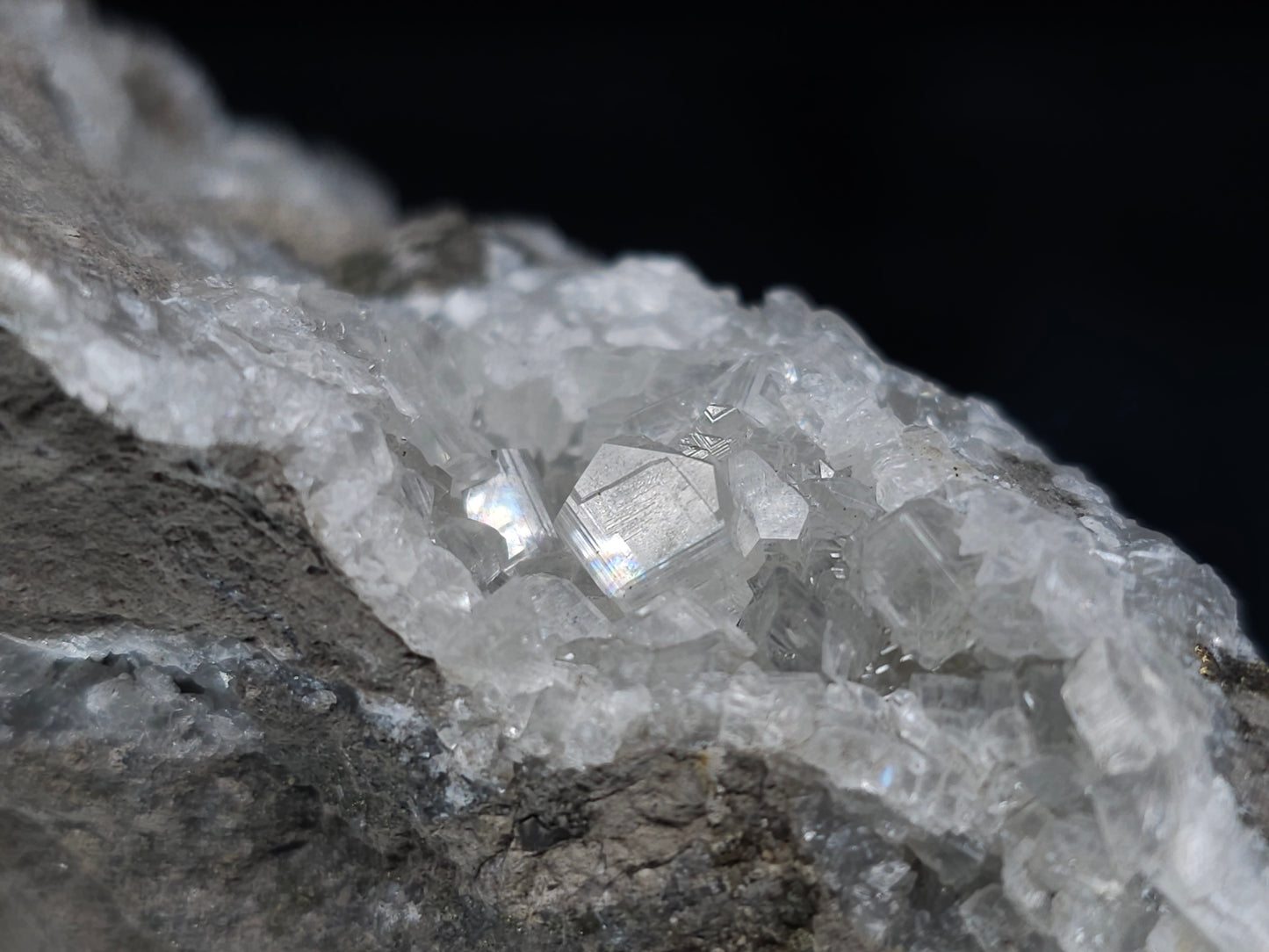 #36632 Super clear Nailhead Spar Calcite and Chalcopyrite ore and multiple small fossils in the matrix