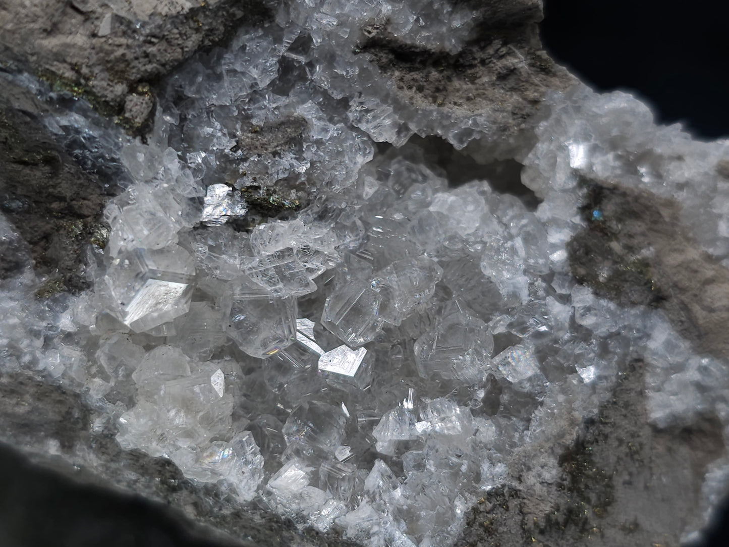 #36633 Super clear Nailhead Spar Calcite and Chalcopyrite ore and multiple small fossils in the matrix