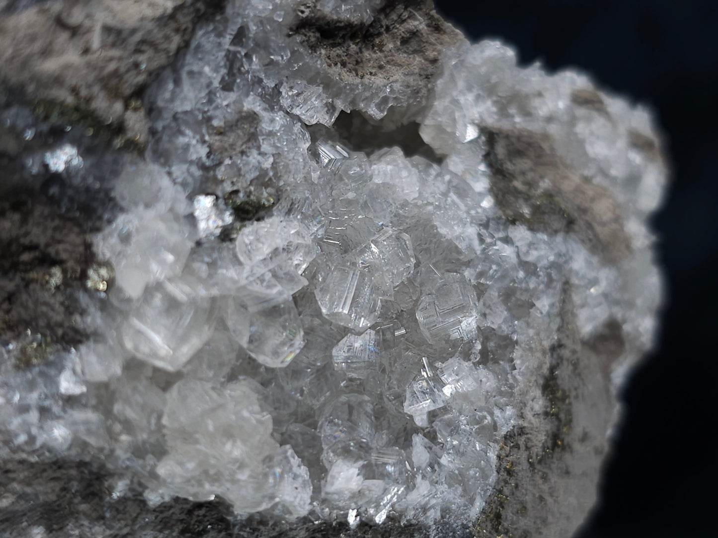 #36633 Super clear Nailhead Spar Calcite and Chalcopyrite ore and multiple small fossils in the matrix