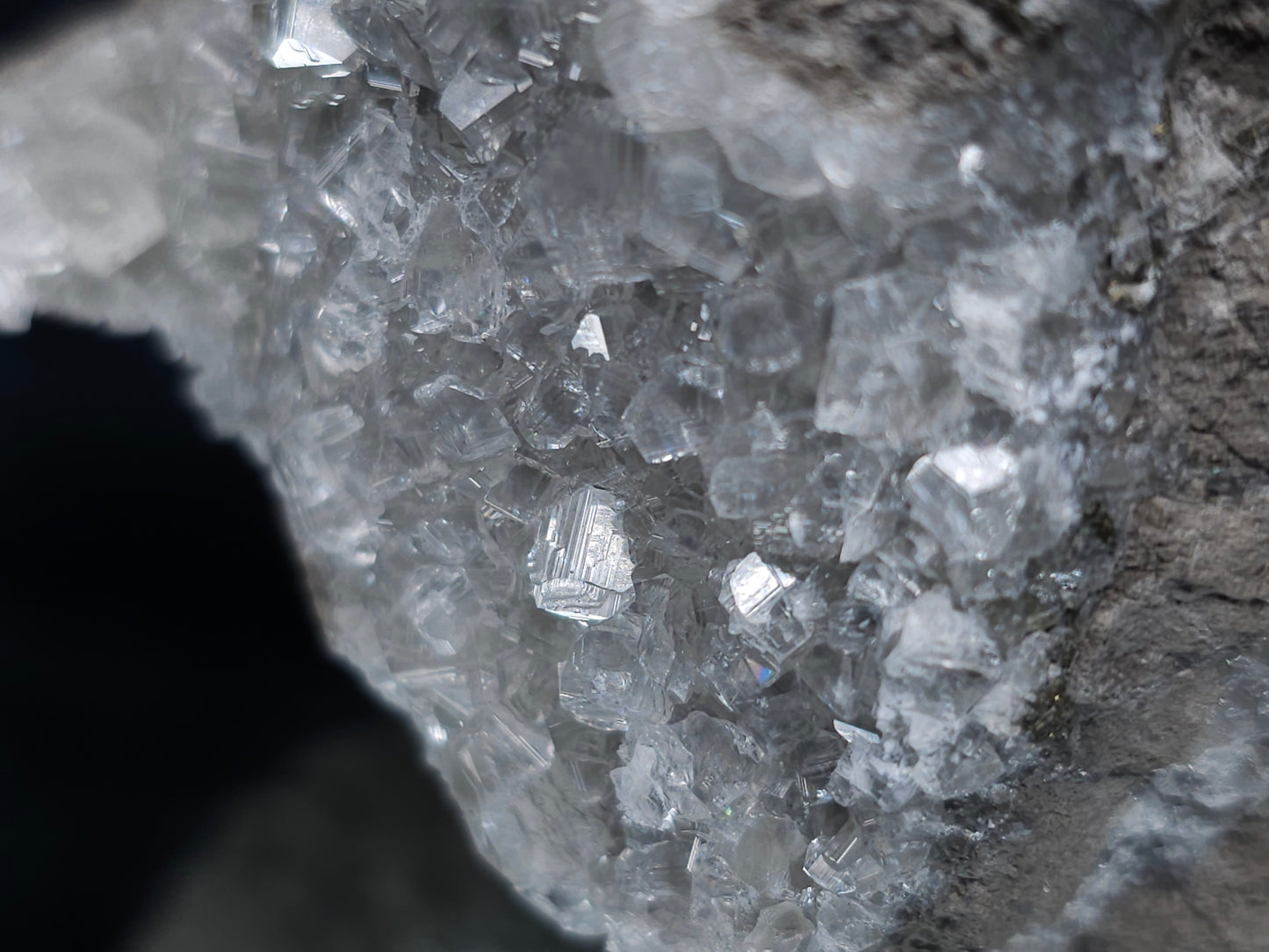 #36635 Super clear Nailhead Spar Calcite and Chalcopyrite ore and multiple small fossils in the matrix