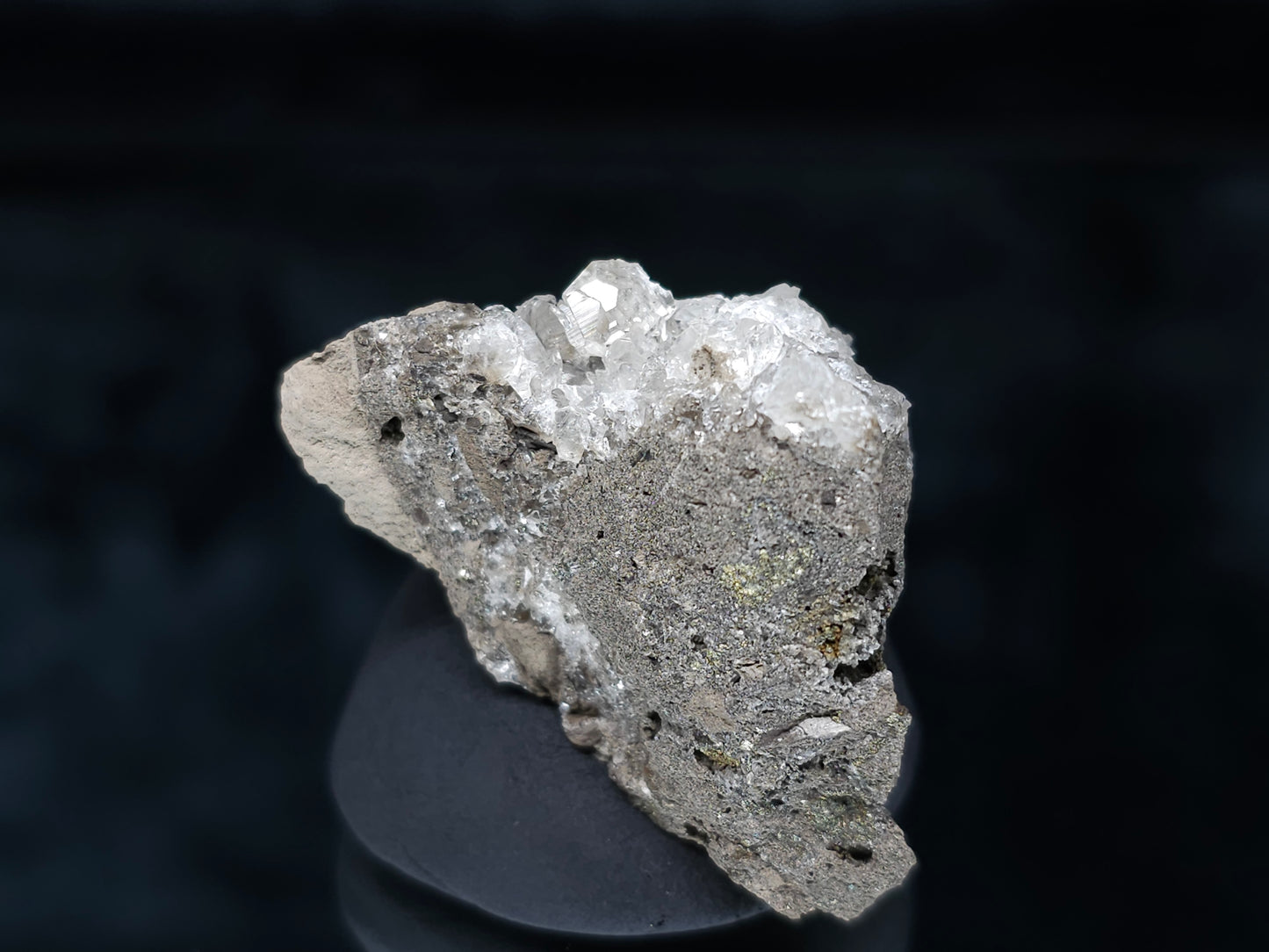 #36655 Super clear Nailhead Spar Calcite and Chalcopyrite ore and multiple small fossils in the matrix