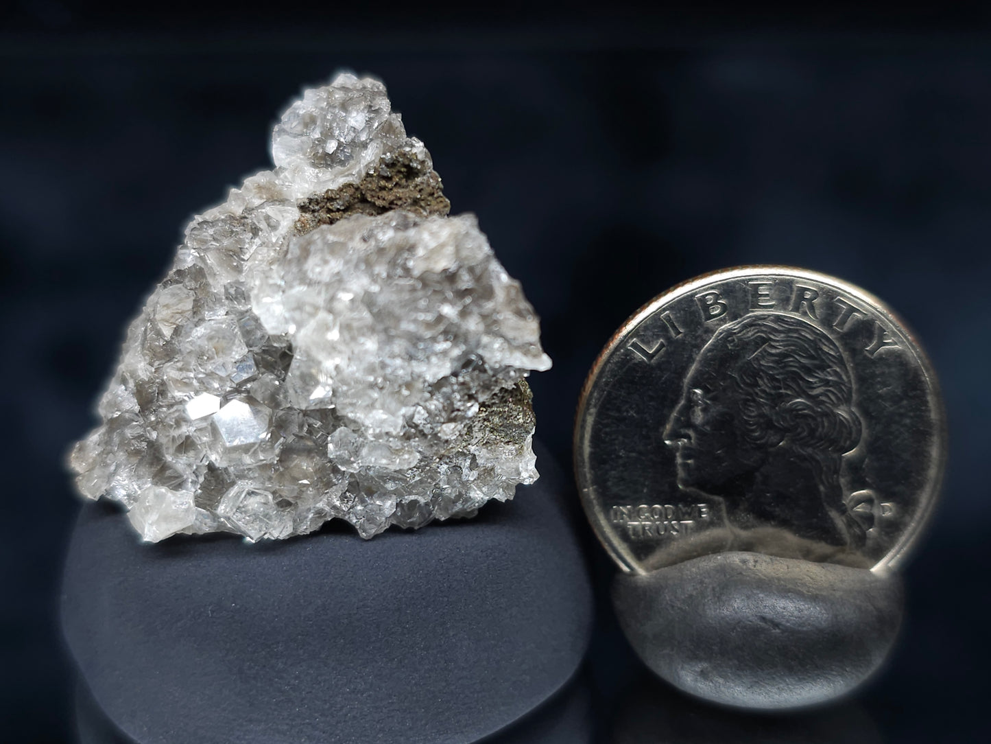 #36659 Super clear Nailhead Spar Calcite and Chalcopyrite ore and multiple small fossils in the matrix