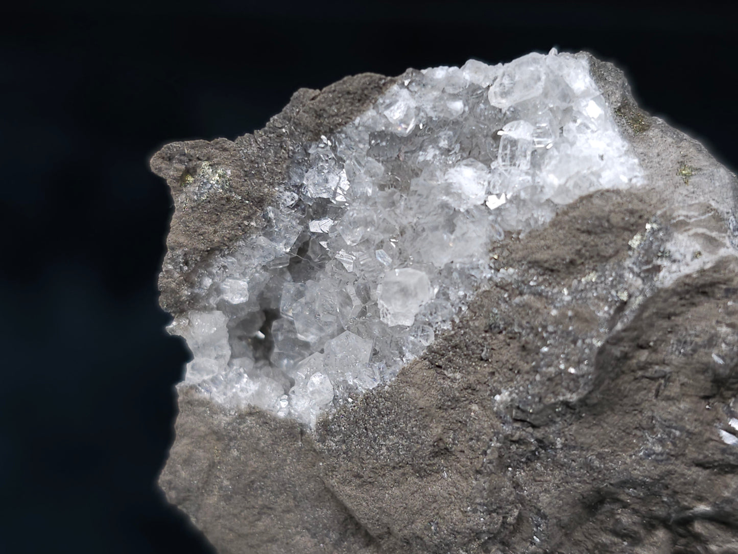 #36670 Super clear Nailhead Spar Calcite and Chalcopyrite ore and multiple small fossils in the matrix