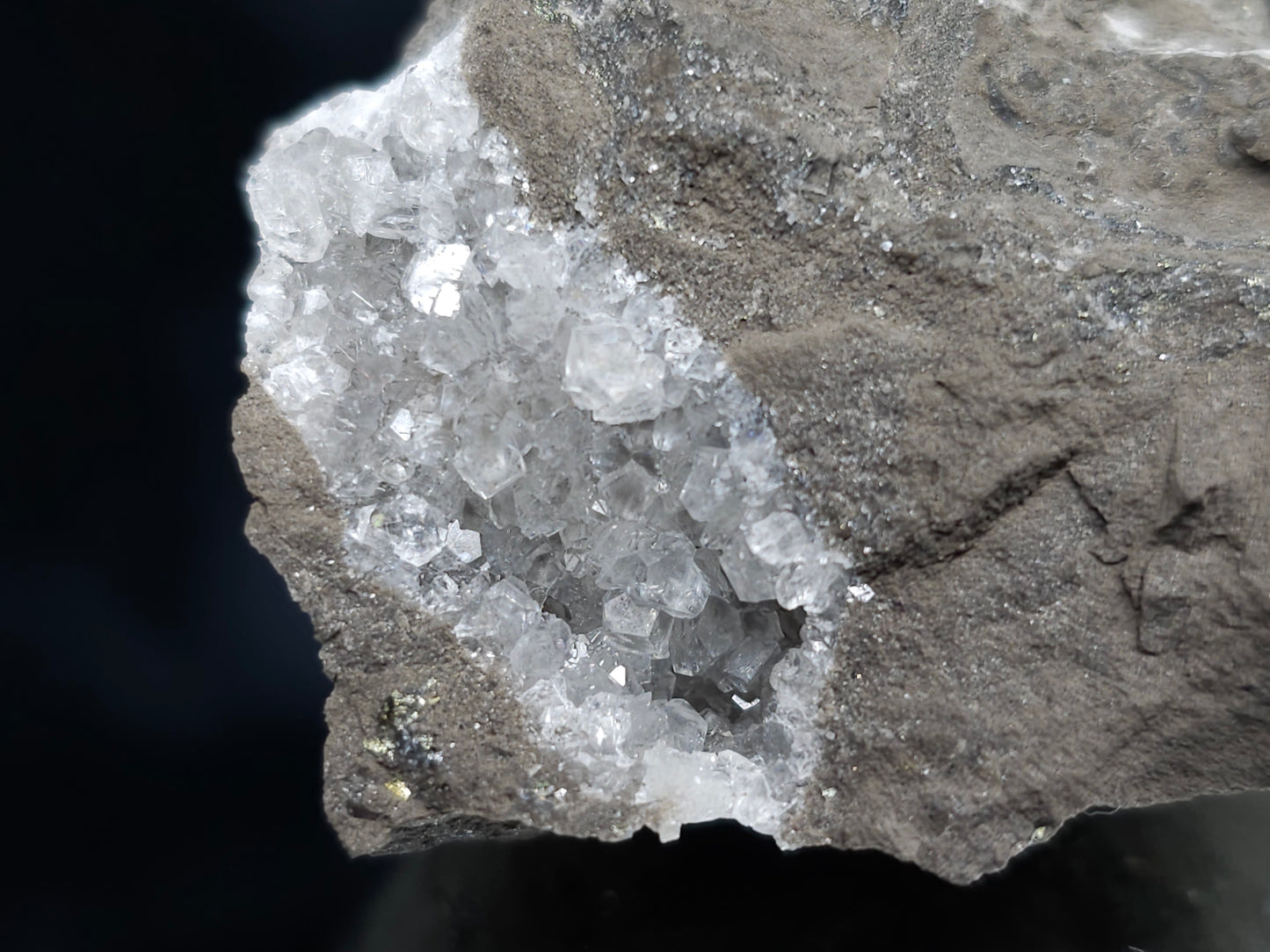 #36670 Super clear Nailhead Spar Calcite and Chalcopyrite ore and multiple small fossils in the matrix