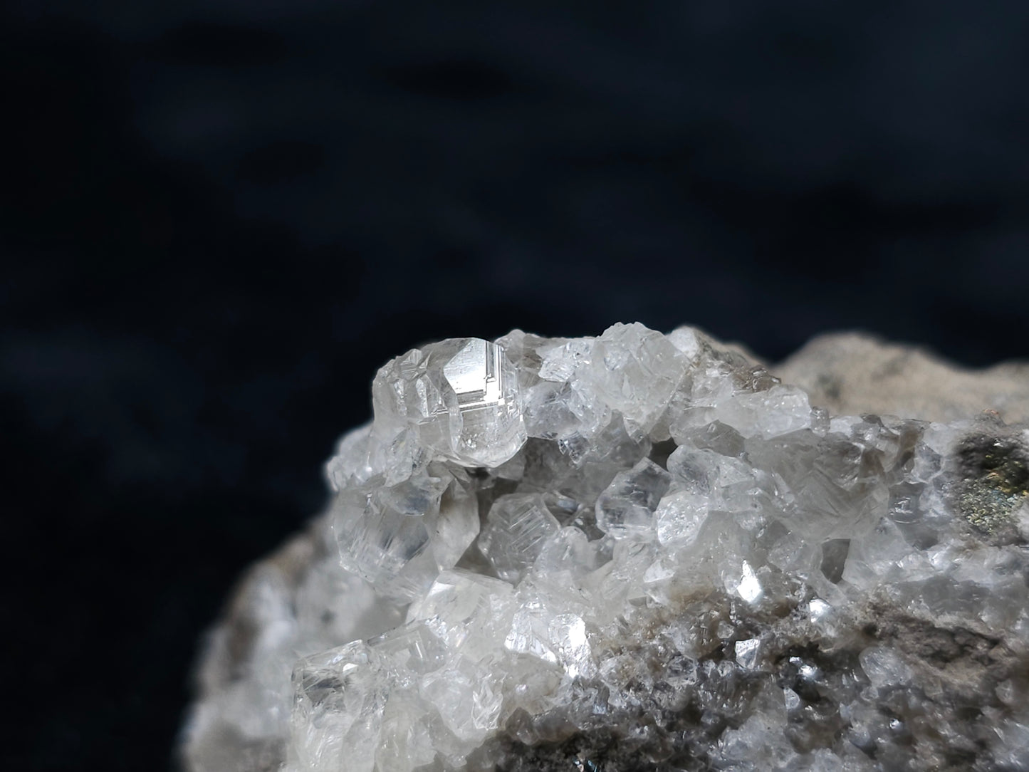 #36674 Super clear Nailhead Spar Calcite and Chalcopyrite ore and multiple small fossils in the matrix