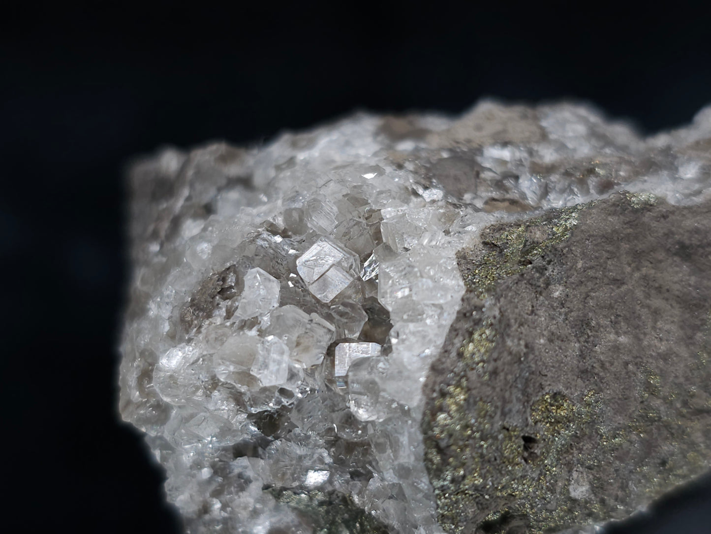 #36675 Super clear Nailhead Spar Calcite and Chalcopyrite ore and multiple small fossils in the matrix