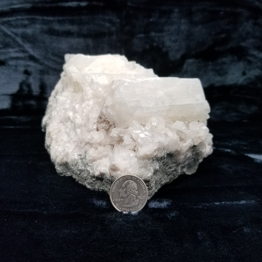 #11040 White Combined form Calcite on large white Calcite block with Chalcopyrite, on matrix