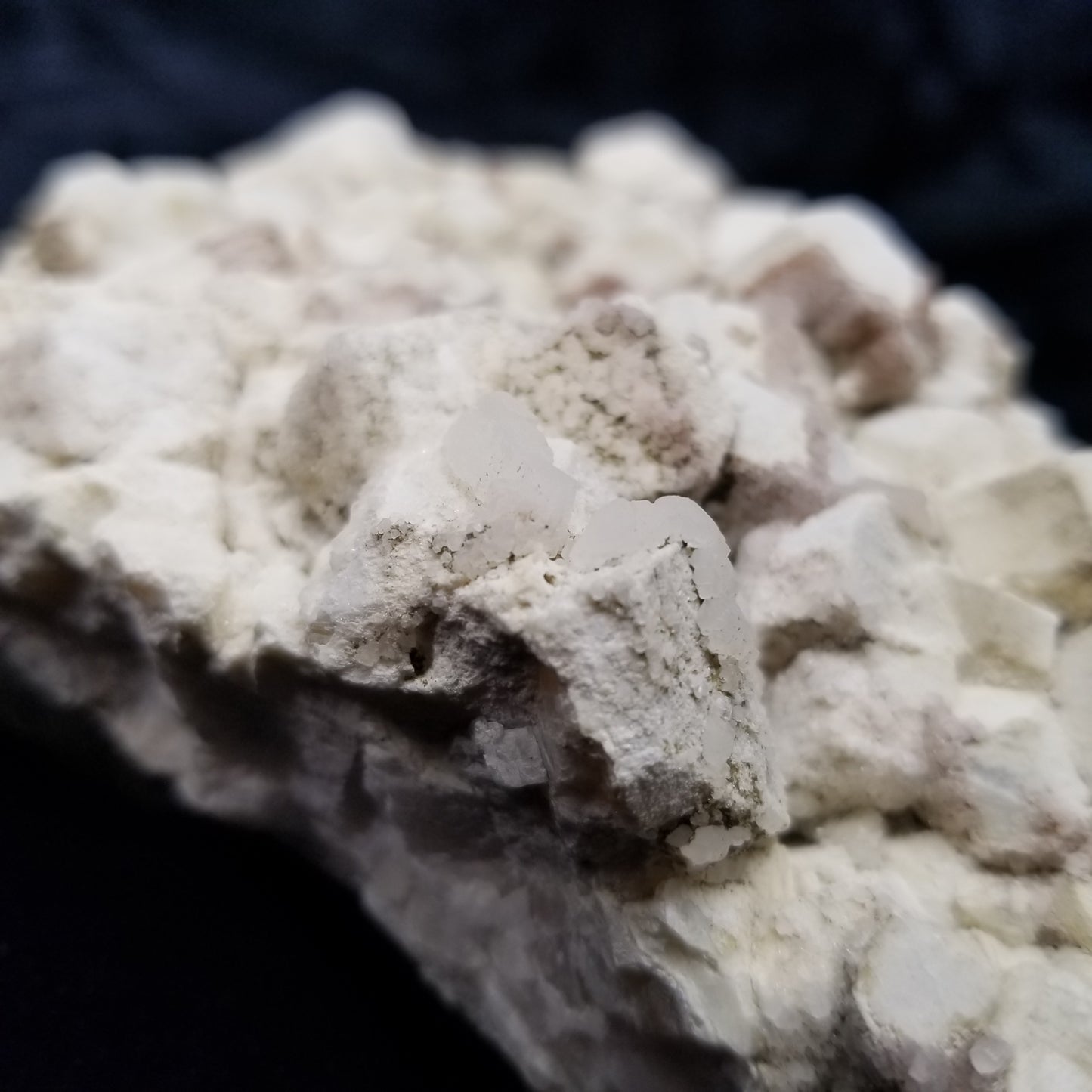 #11073 White Dolomite along with clear Nailhead Spar Calcite on Combined form Calcite cluster on white Calcite