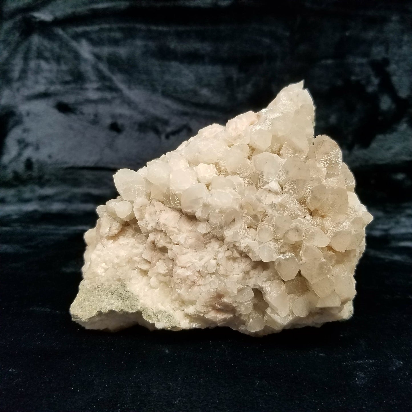 #11084 White Dolomite on clear Combined form Calcite cluster