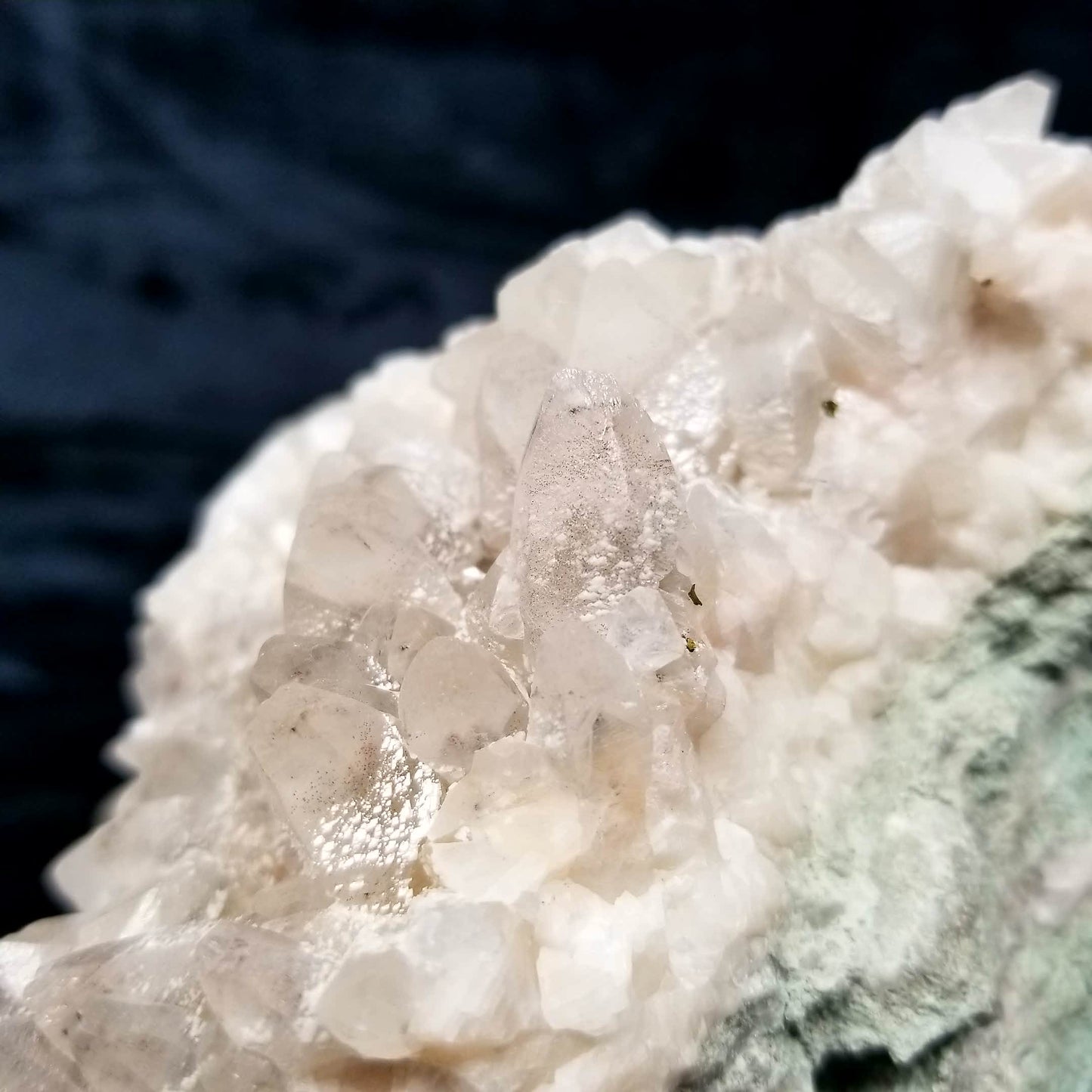 #11084 White Dolomite on clear Combined form Calcite cluster