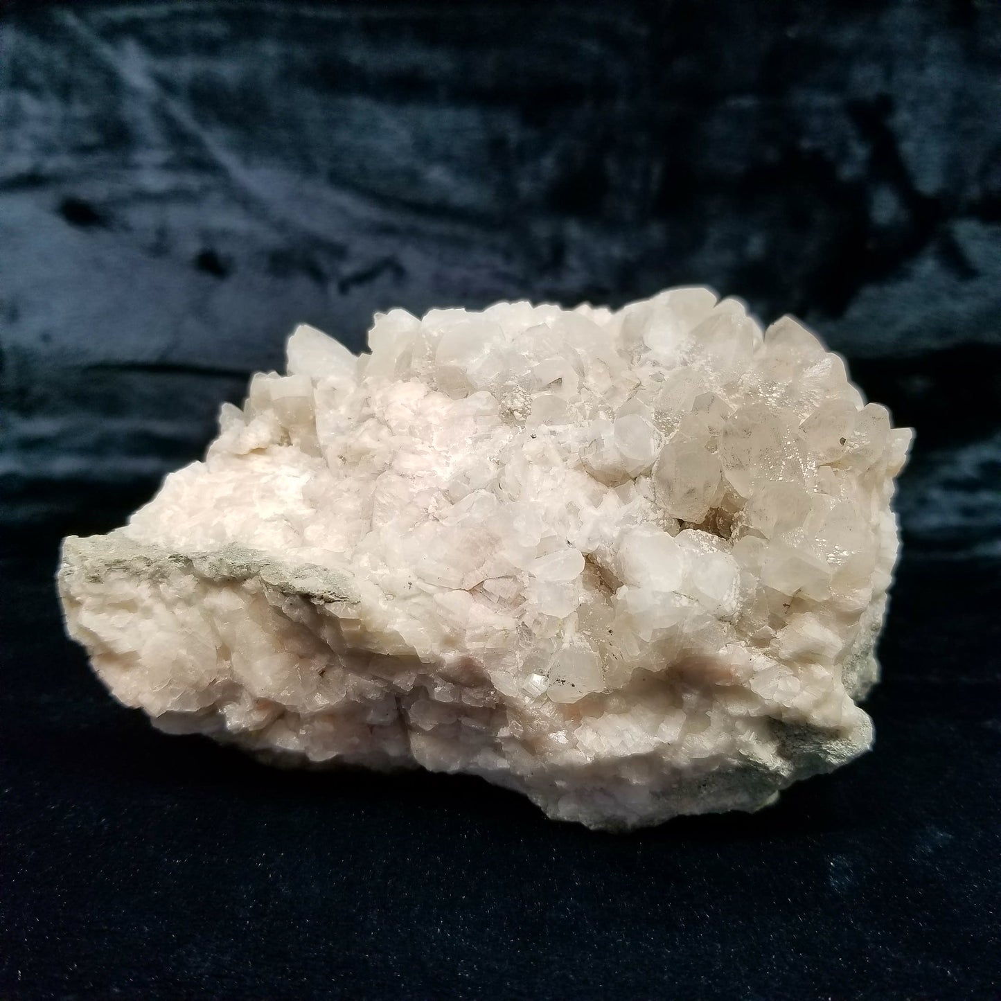 #11084 White Dolomite on clear Combined form Calcite cluster