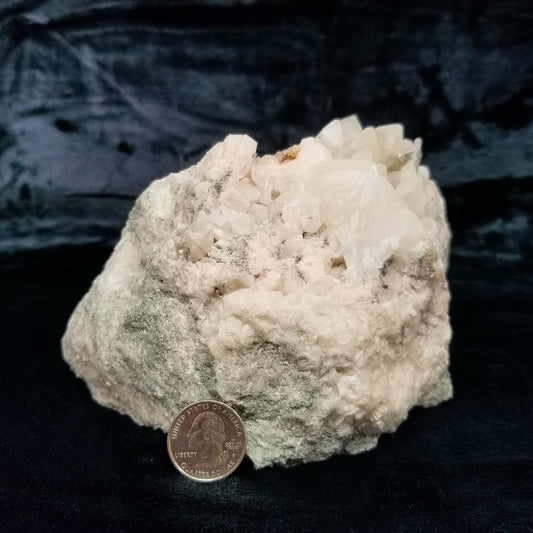 #11085 White Combined form Calcite with small Spirit Quartz on matrix