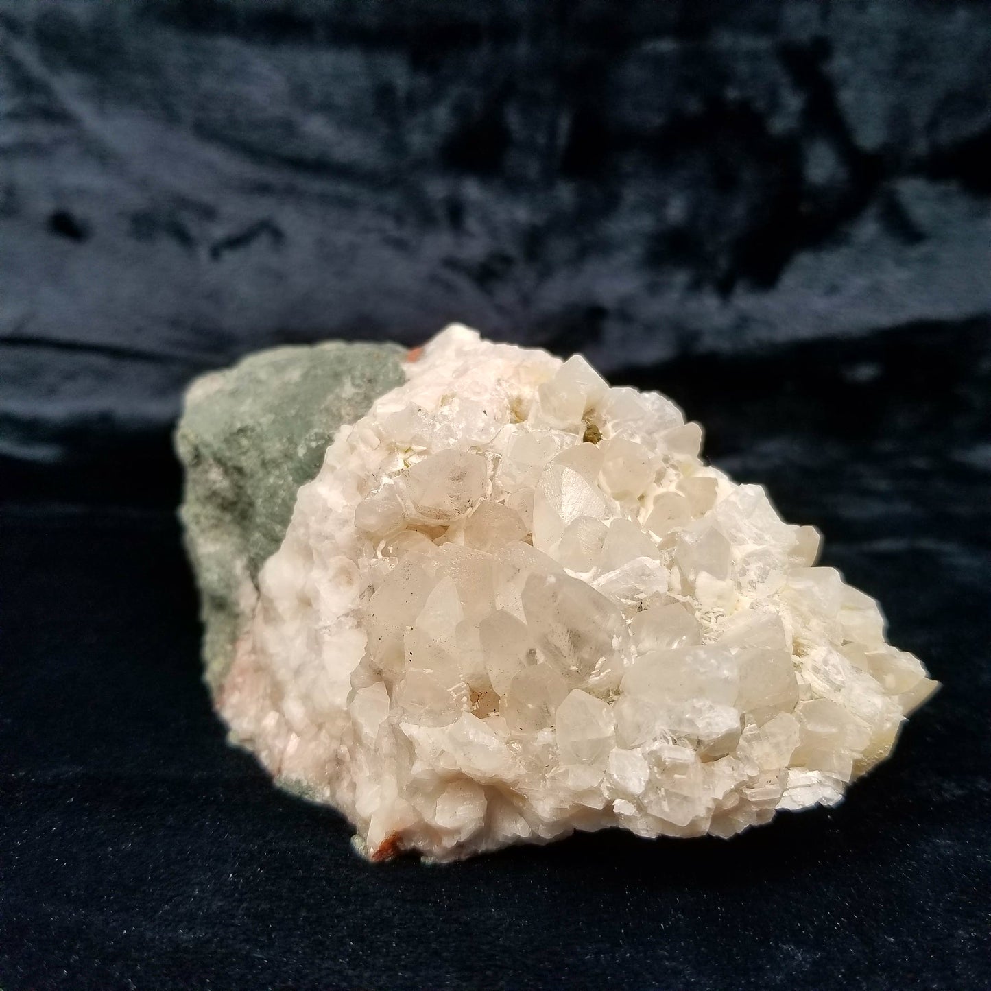 #11094 White Dolomite and Chalcopyrite on clear Combined form Calcite with Chalcopyrite phantom