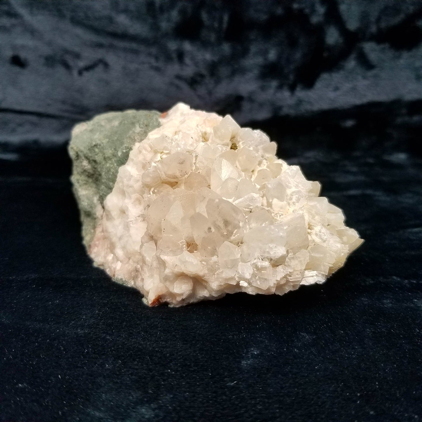 #11094 White Dolomite and Chalcopyrite on clear Combined form Calcite with Chalcopyrite phantom