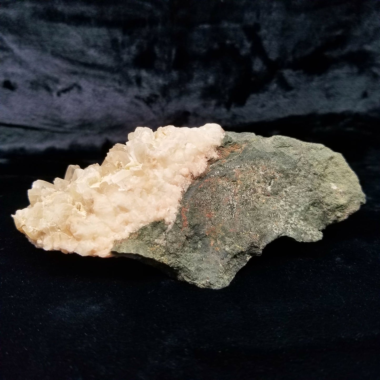 #11094 White Dolomite and Chalcopyrite on clear Combined form Calcite with Chalcopyrite phantom