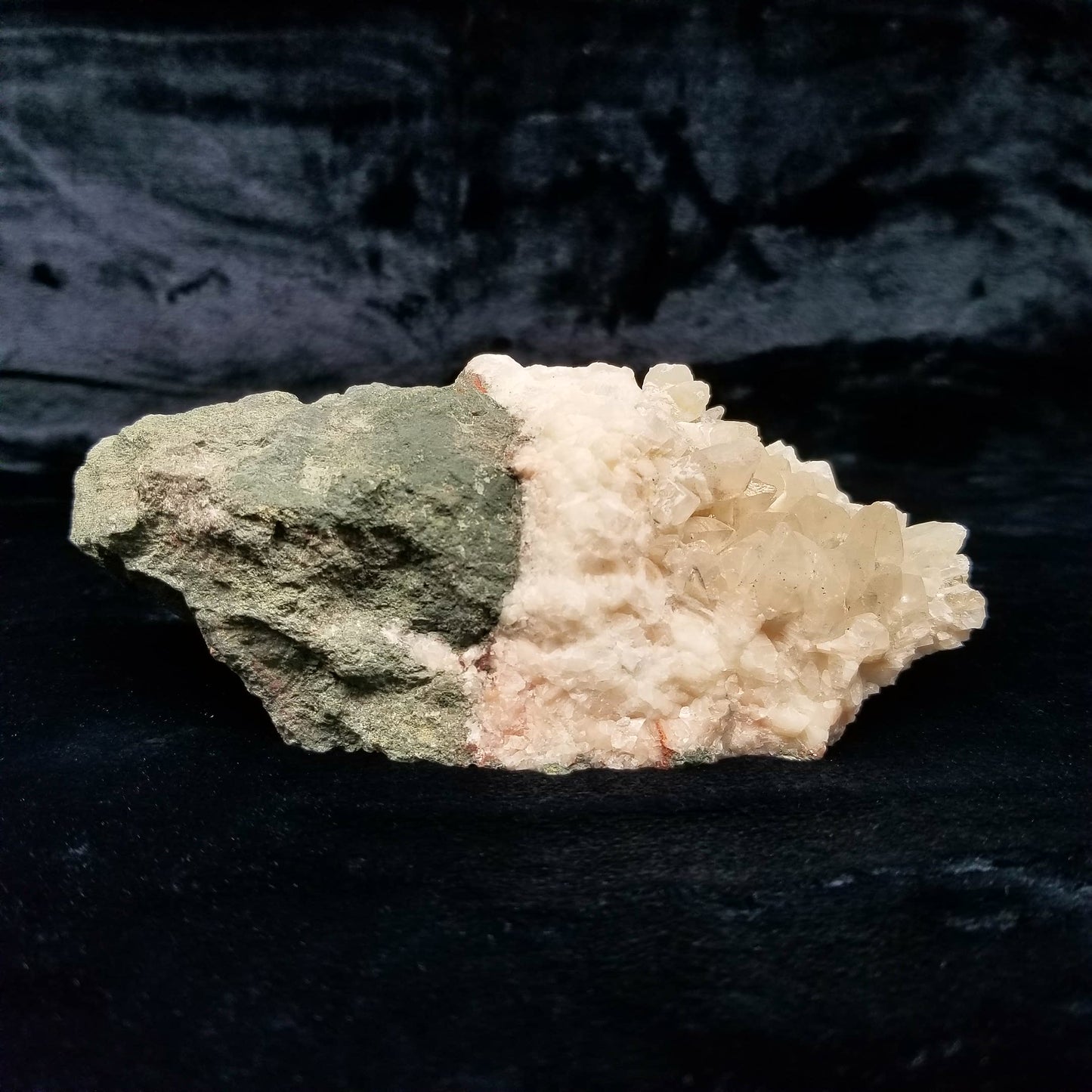 #11094 White Dolomite and Chalcopyrite on clear Combined form Calcite with Chalcopyrite phantom