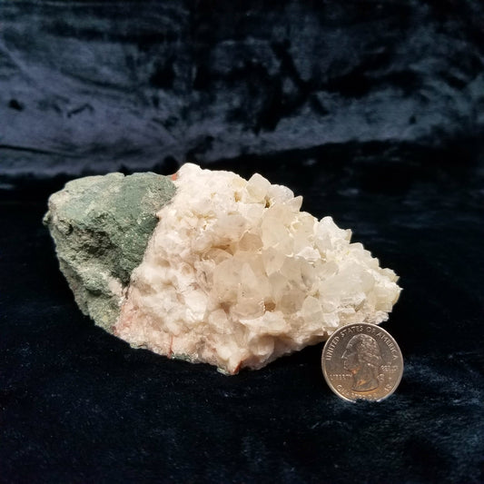 #11094 White Dolomite and Chalcopyrite on clear Combined form Calcite with Chalcopyrite phantom