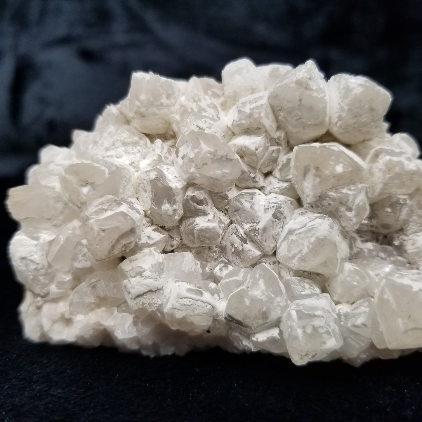 #11096 White Dolomite on clear Combined form Calcite cluster