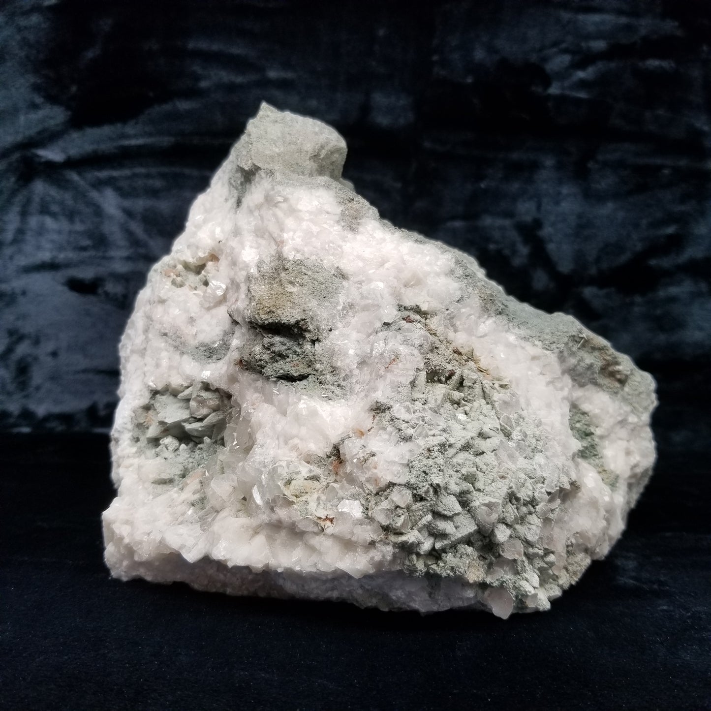 #11110 White Dolomite and special green formation on Dogtooth Spar Calcite