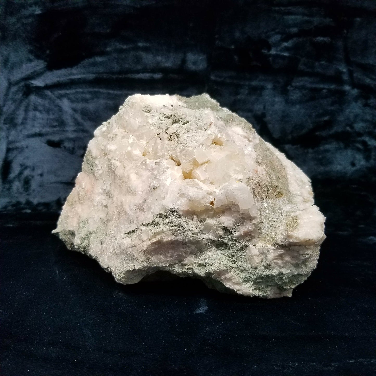 #11110 White Dolomite and special green formation on Dogtooth Spar Calcite