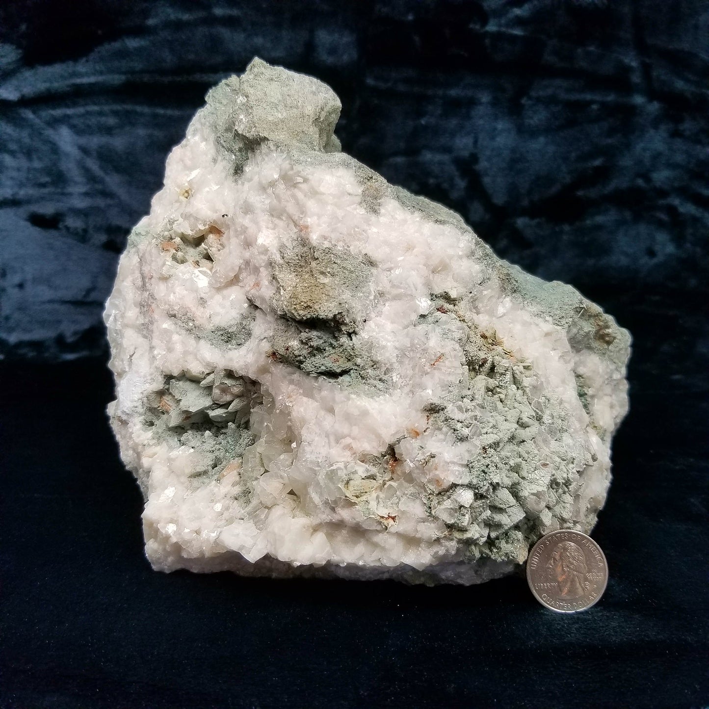 #11110 White Dolomite and special green formation on Dogtooth Spar Calcite