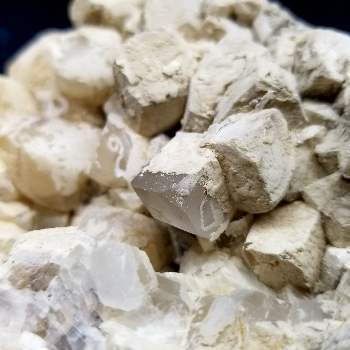 #11111 White Dolomite on Combined form Calcite cluster