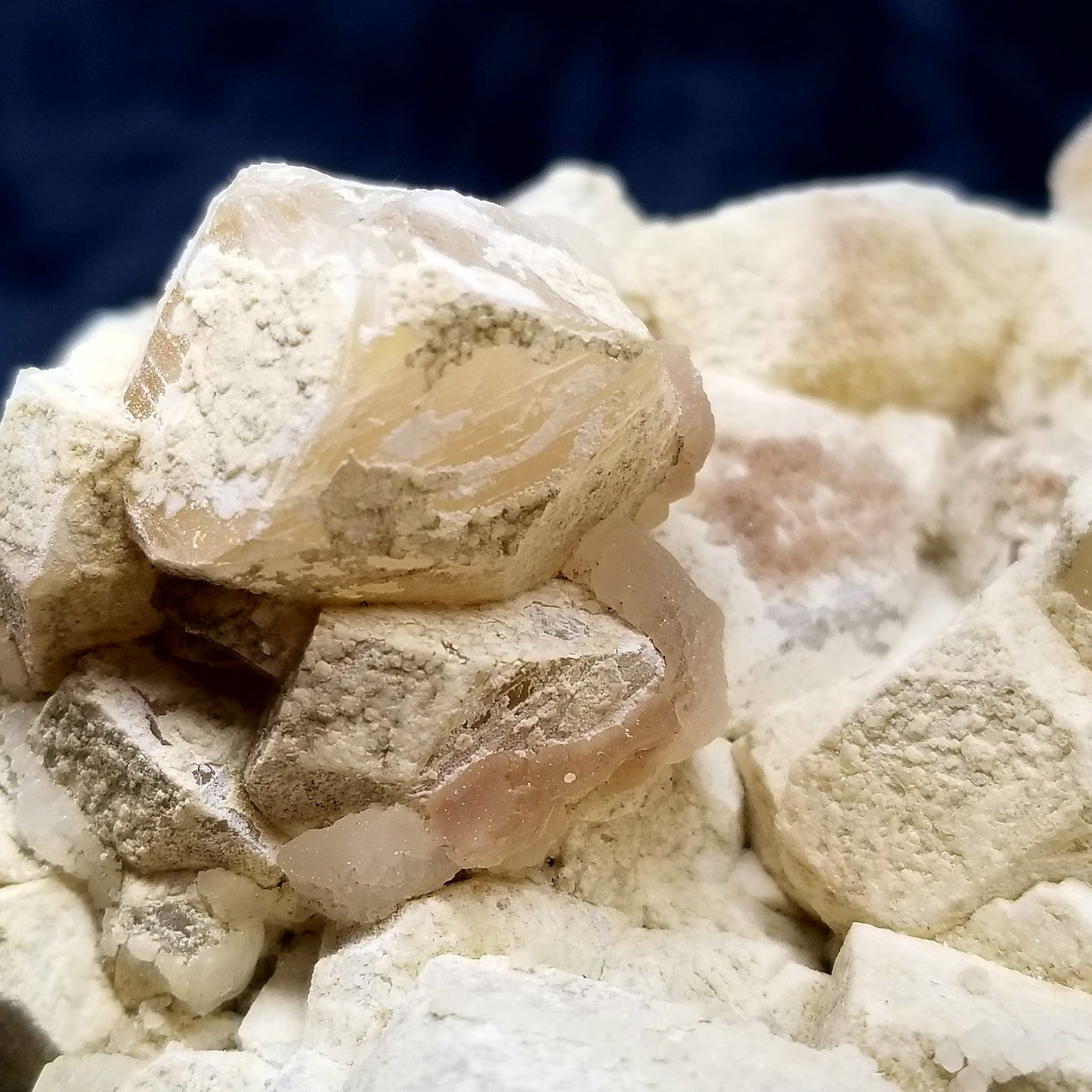 #11111 White Dolomite on Combined form Calcite cluster