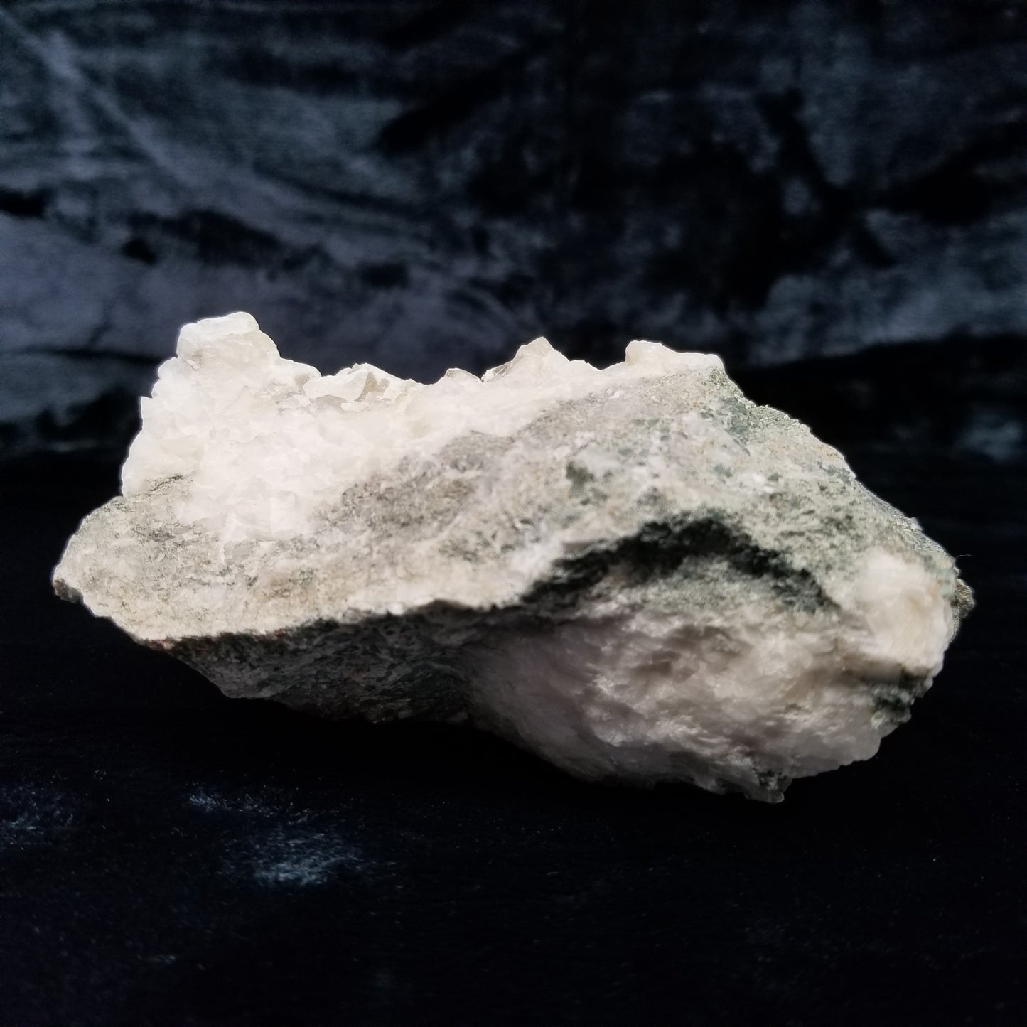 #11113 White Dolomite on Combined form Calcite cluster