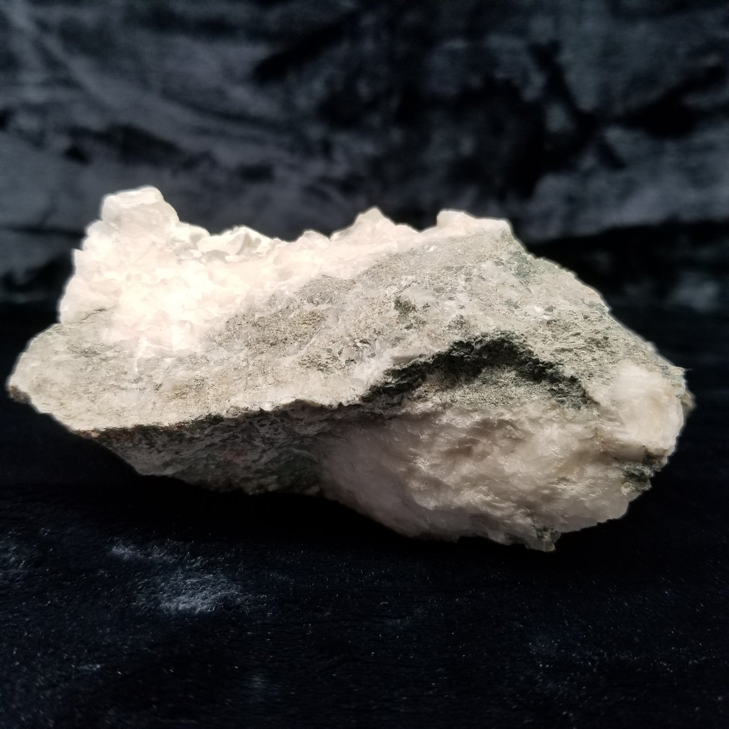 #11113 White Dolomite on Combined form Calcite cluster