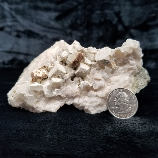 #11113 White Dolomite on Combined form Calcite cluster