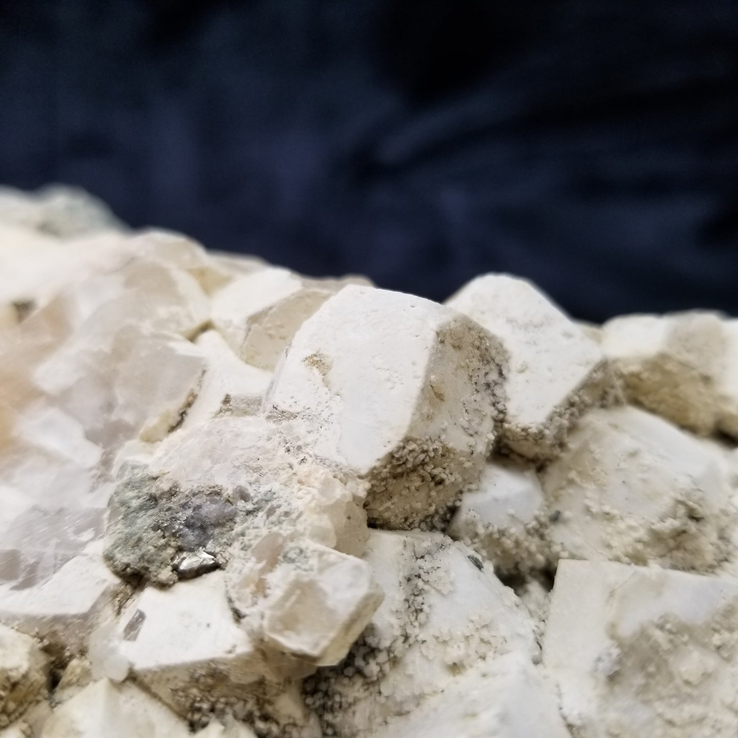 #11115 White Dolomite and small Calcite crystals with Hematite inclusions on Combined form Calcite