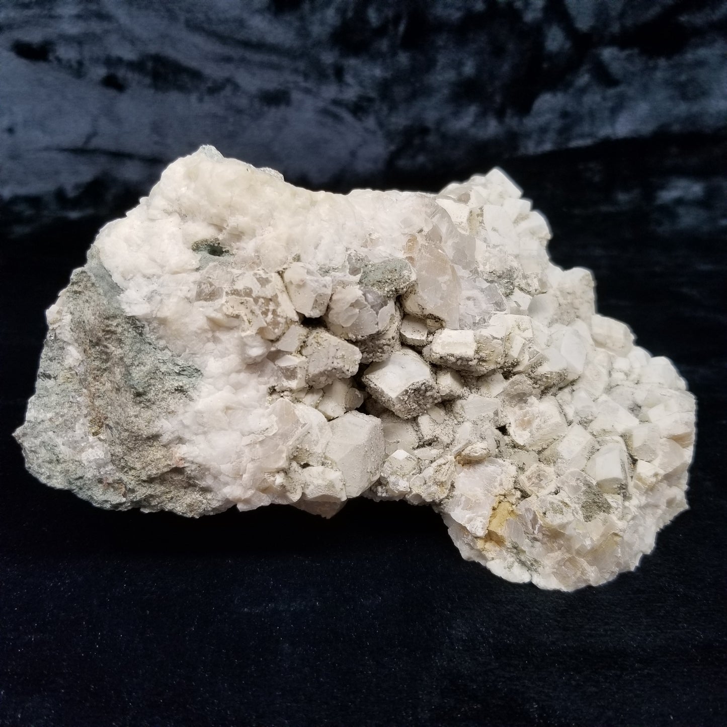 #11115 White Dolomite and small Calcite crystals with Hematite inclusions on Combined form Calcite