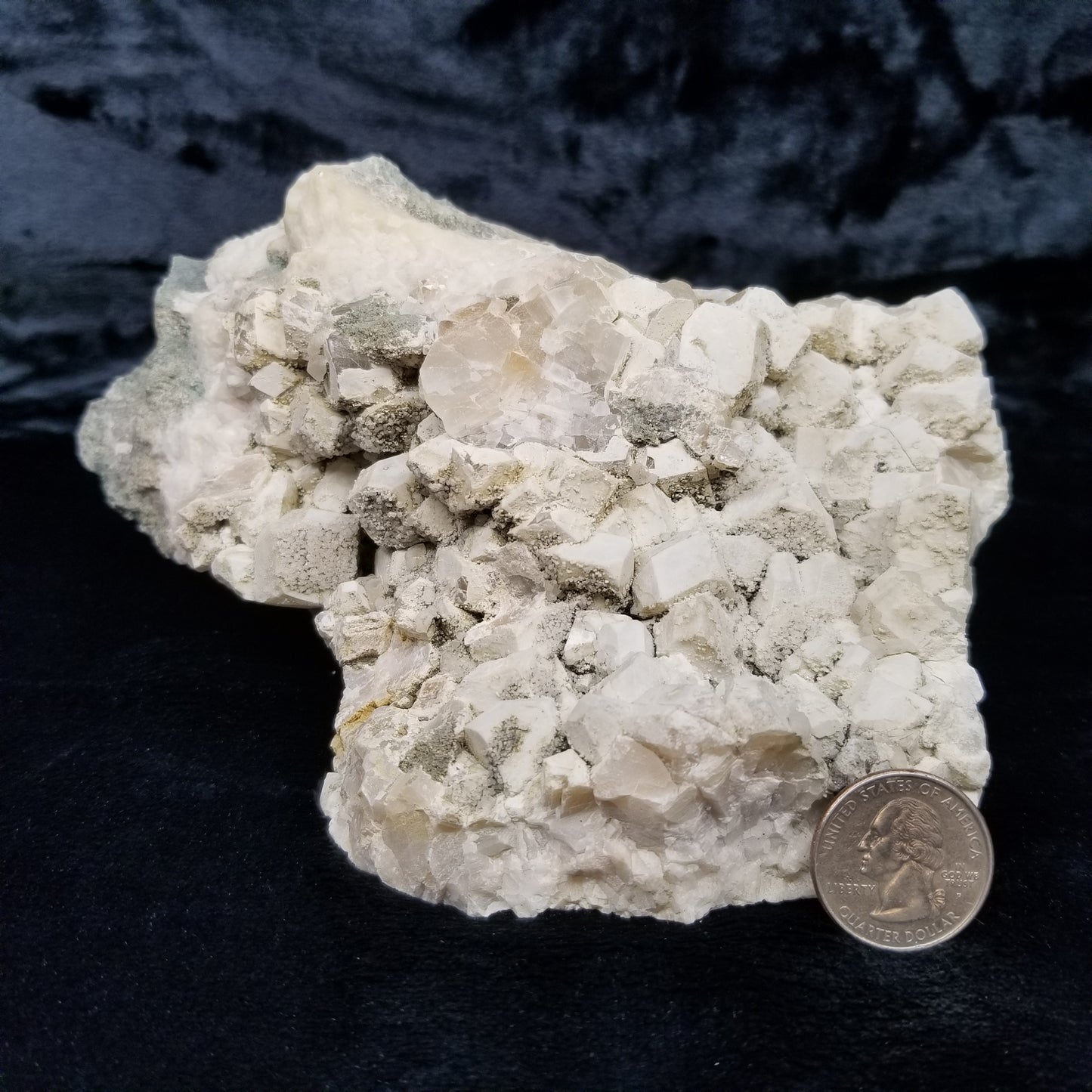 #11115 White Dolomite and small Calcite crystals with Hematite inclusions on Combined form Calcite