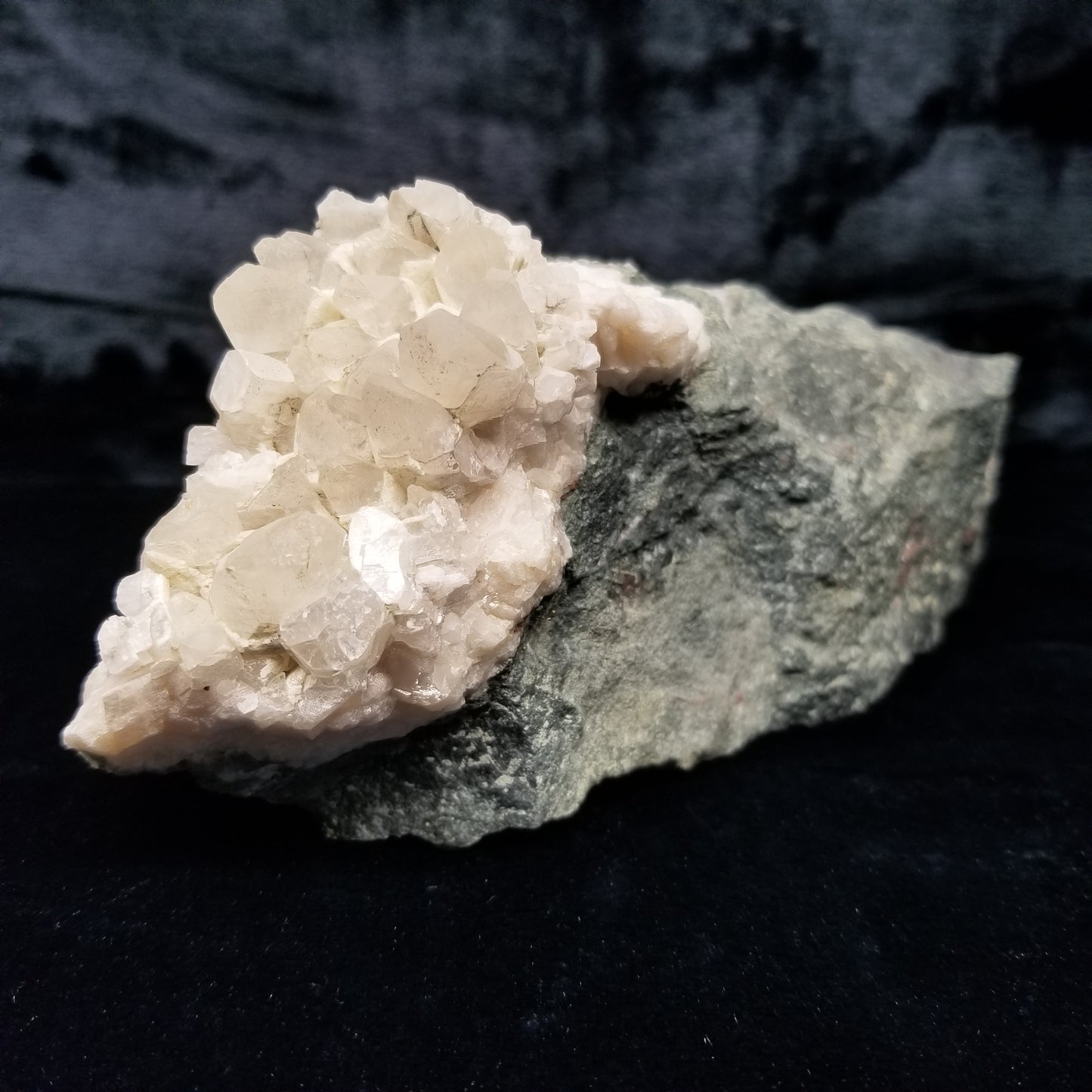 #11122 White Dolomite on Combined form Calcite double formation pyrite inclusions