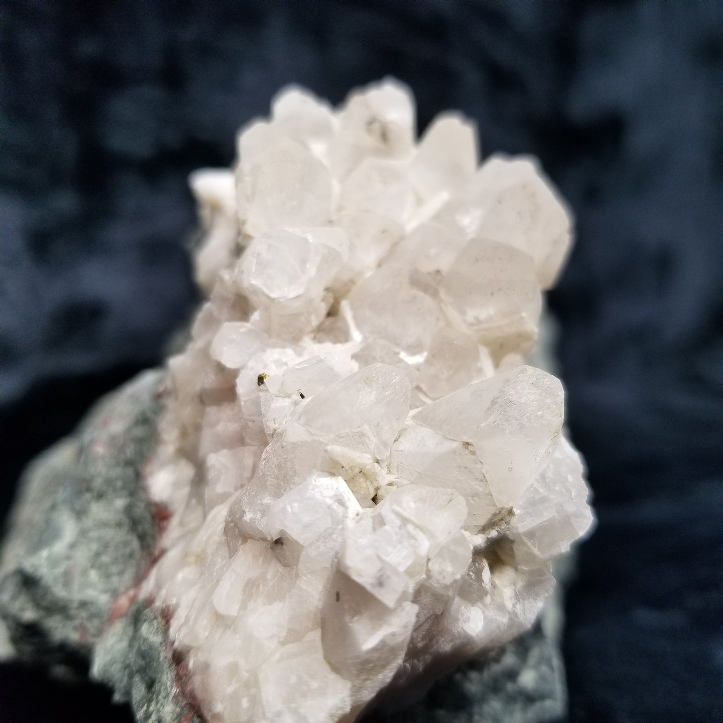 #11122 White Dolomite on Combined form Calcite double formation pyrite inclusions