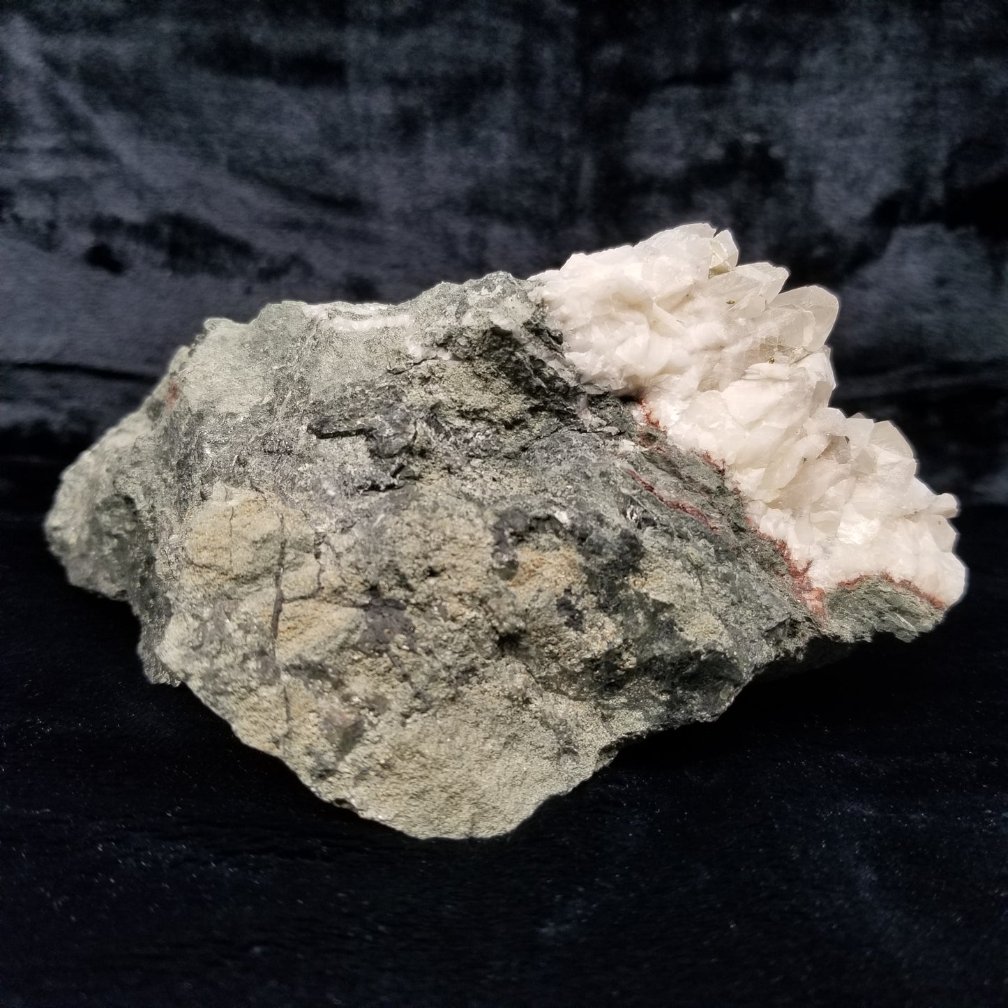 #11122 White Dolomite on Combined form Calcite double formation pyrite inclusions